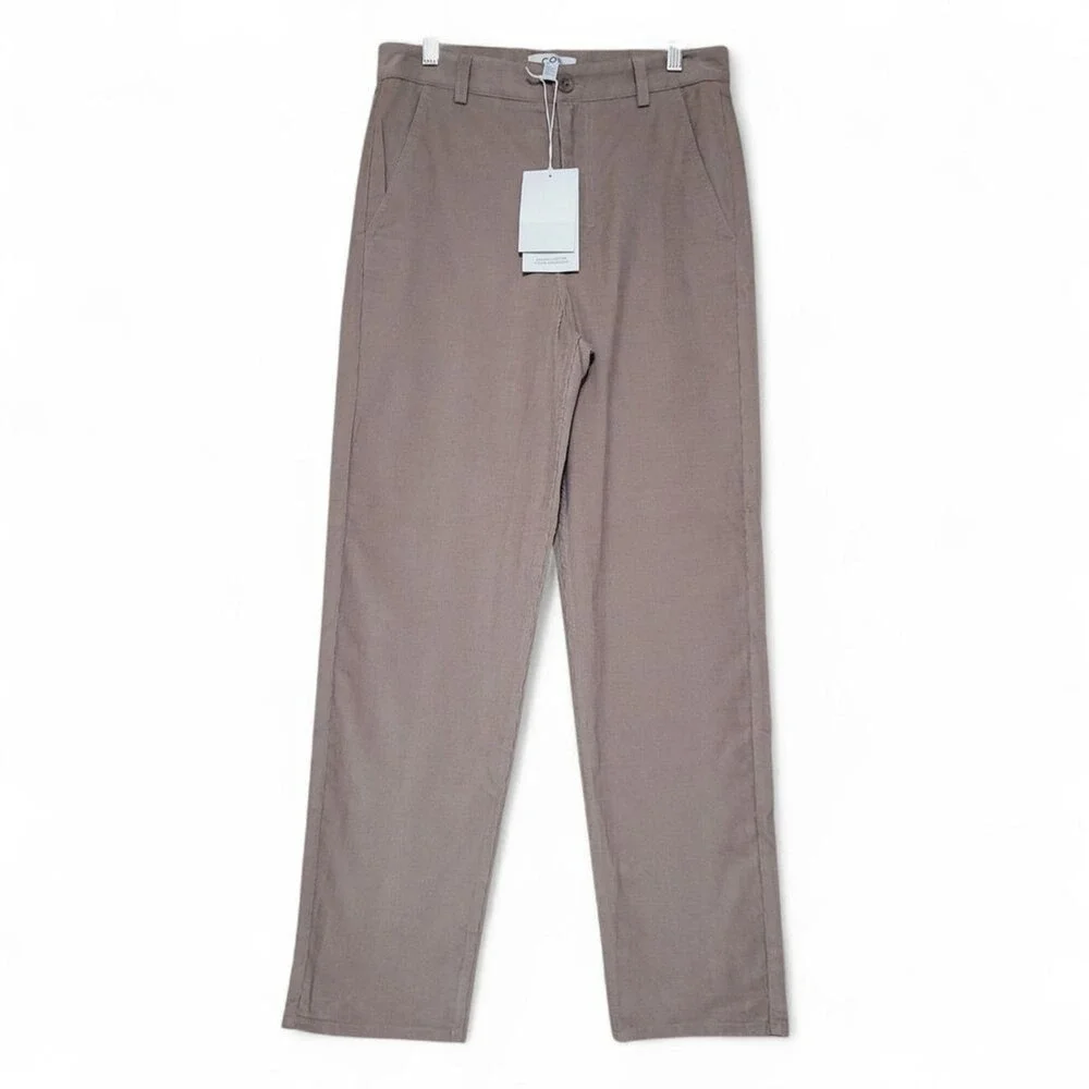 COS 12 New Womens Organic Cotton Corduroy Chino Pants Beige Straight High Rise - Picture 4 of 9